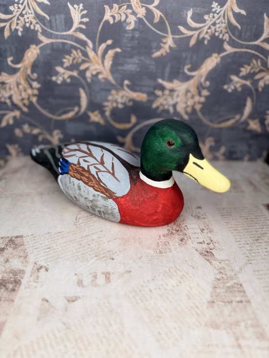 Vintage Other - Vintage Hand Painted Wooden Mallard Duck Decoy Folk Art Carved Wood